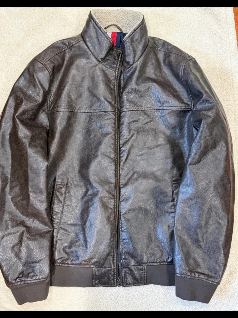 Tommy Hilfiger Dark Brown Size Extra Large Leather Bomber Jacket